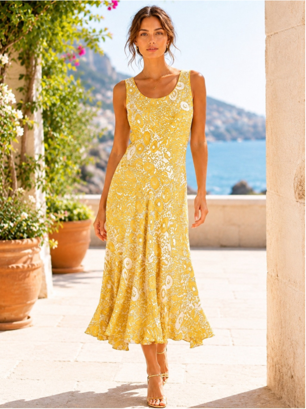 Guy Laroche Sport Dress Women’s 6 US Silk Bias Cut Parisian Luxury Resort Yellow